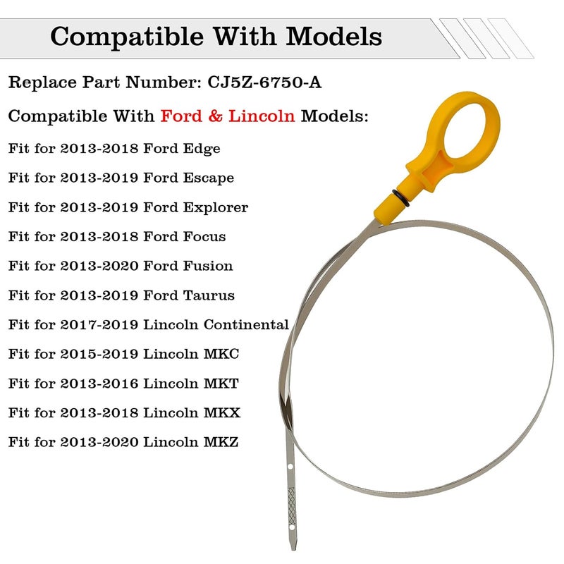 FBLOWMOD CJ5Z-6750-A Engine Oil Dipstick Indicator, Compatible with Ford Edge Escape Explorer Focus Fusion Taurus, Lincoln Continental MKC MKT MKX MKZ, 2.0L Fluid Indicator Oil Stick - Image 2